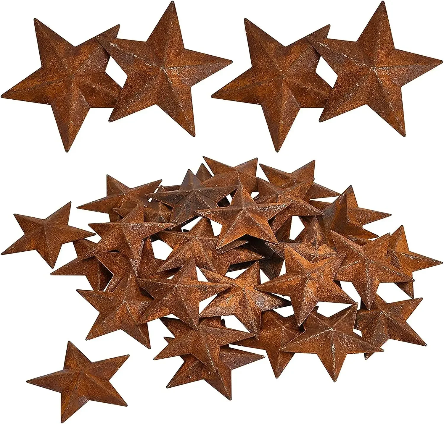 30PCS 1In Metal Rusty Barn Star Antique Primitives Rustic Country Tin Steel Stars Crafts Ornaments Accents Decor 3D Tin Star