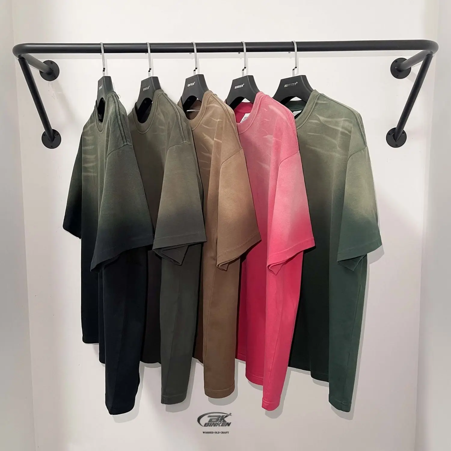 الأمريكية 250 جرام القطن الخالص رذاذ الحصان ليو تي شيرت ريترو غسلها والقديم التغيير التدريجي الكتف قمصان قصيرة الأكمام فضفاضة T 2025 #3