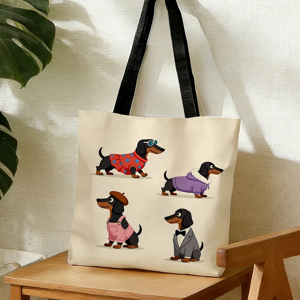 1pc Cute Stylish Dachshund Canvas Tote  Versatile for Commute/Outings, Carry these Fashionable Puppies for a Heartwarming Vibe