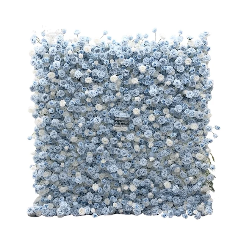 

GNW Hot Sale Fresh Color Sky Blue Roll Up Flower Wall Wedding Decoration Flower Artificial Background Event Decoration