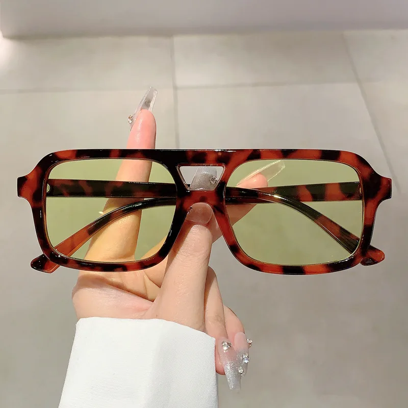 Double Bridge Square Sunglasses Women For Men 2024 Vintage Sun Glasses Luxury Brand Designer Punk Popular Flat Top Eyeglasses