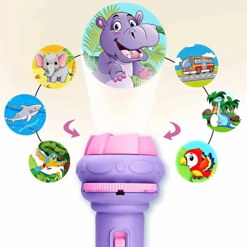 

New Cartoon Projection Flashlight 10 Cards 80 Patterns Different Themes Baby Sleeping Story Book Toy Creative Flashlight Toys