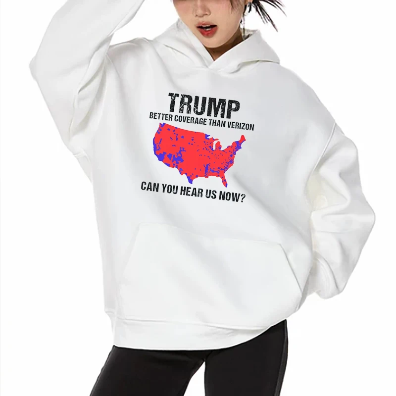 Trump Better Coverage Than Verizon Sweatshirts 2024 Election Retro Fashion 90s Long Sleeve Winter Clothing Hoodie