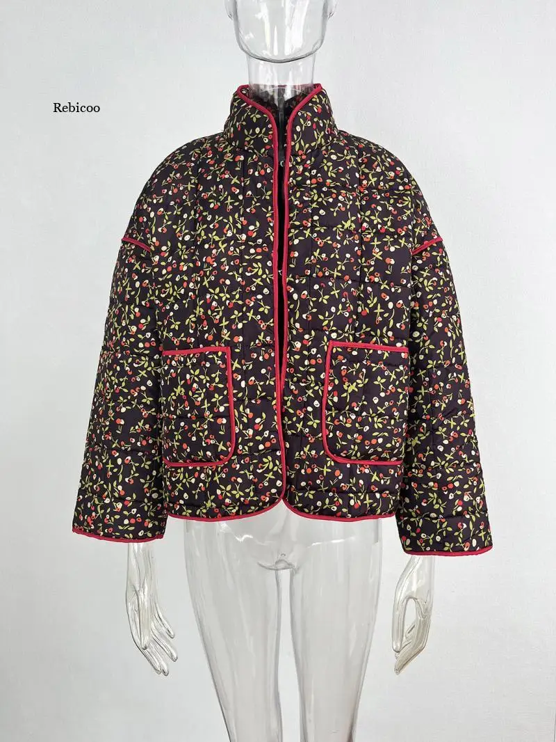 Veste en coton imprimé floral vintage pour femmes, cardigan court à manches longues, streetwear chic pour dames, mode automne, 2023