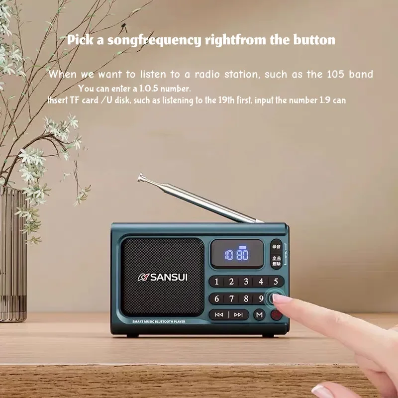 Sansui Mini Krachtige Bluetooth Speaker Recorder Zware Bas Soundbar Hifi Lossless Muziekspeler Ondersteuning FM TF Card U Disk Walkman