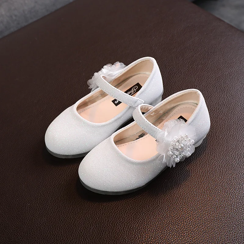 Spring Girls Korean Style Fashion Pearl Shoe Baby Girl kids Flower Small Leather Shoe Children Princess Little Heels Dance Shoes