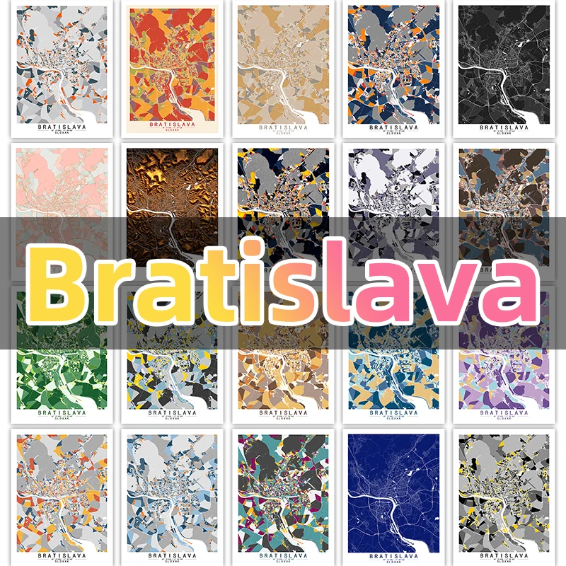 Slovakia Bratislava Colour Map Painting Canvas Painting  Wall Art Pictures Home Decor Canvas Painting Can be custom