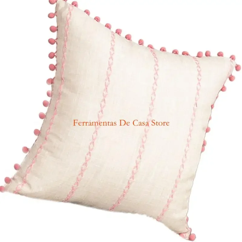 

Decorative Tassels Trimmed Pillow Cover for Sofa Bed Polyester Fabric 45cm Square Pillowcase Home Accent Guard 87HA