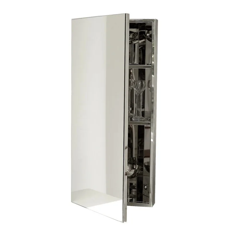 kitchen storage~ Foreign trade model borderless mirror stainless steel glass corner cabinet upper wall mirror cabinet ins wind