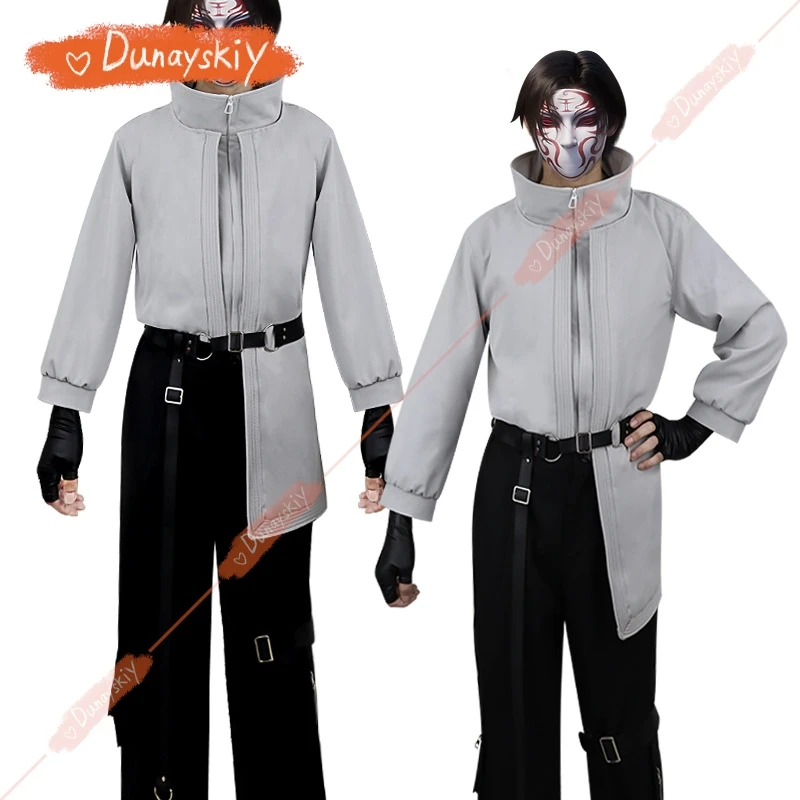 Anime slay os deuses wang mian cosplay traje outerwear masculino conjunto completo uniforme 20cm peruca & máscara para festa cos traje 2024