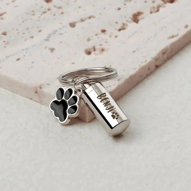 Personalized Pet Ashes Keepsake Keychain Stainless Steel Urn for Dog Cat Memorial Jewelry Custom Name