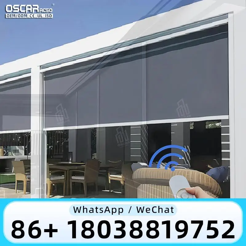 

Motorized Blinds with RF433 Remote Control Built in Metal Tube Zip Track for Outdoor Use Rolling shutter