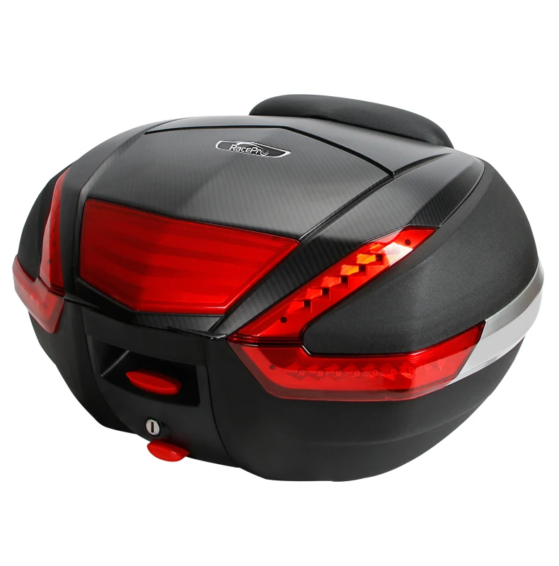 Racepro 48L LED light Plastic Full Helmet Motorcycle Tour Tail Box Capacity TrunkLuggage With Lock Storage Carrier Case