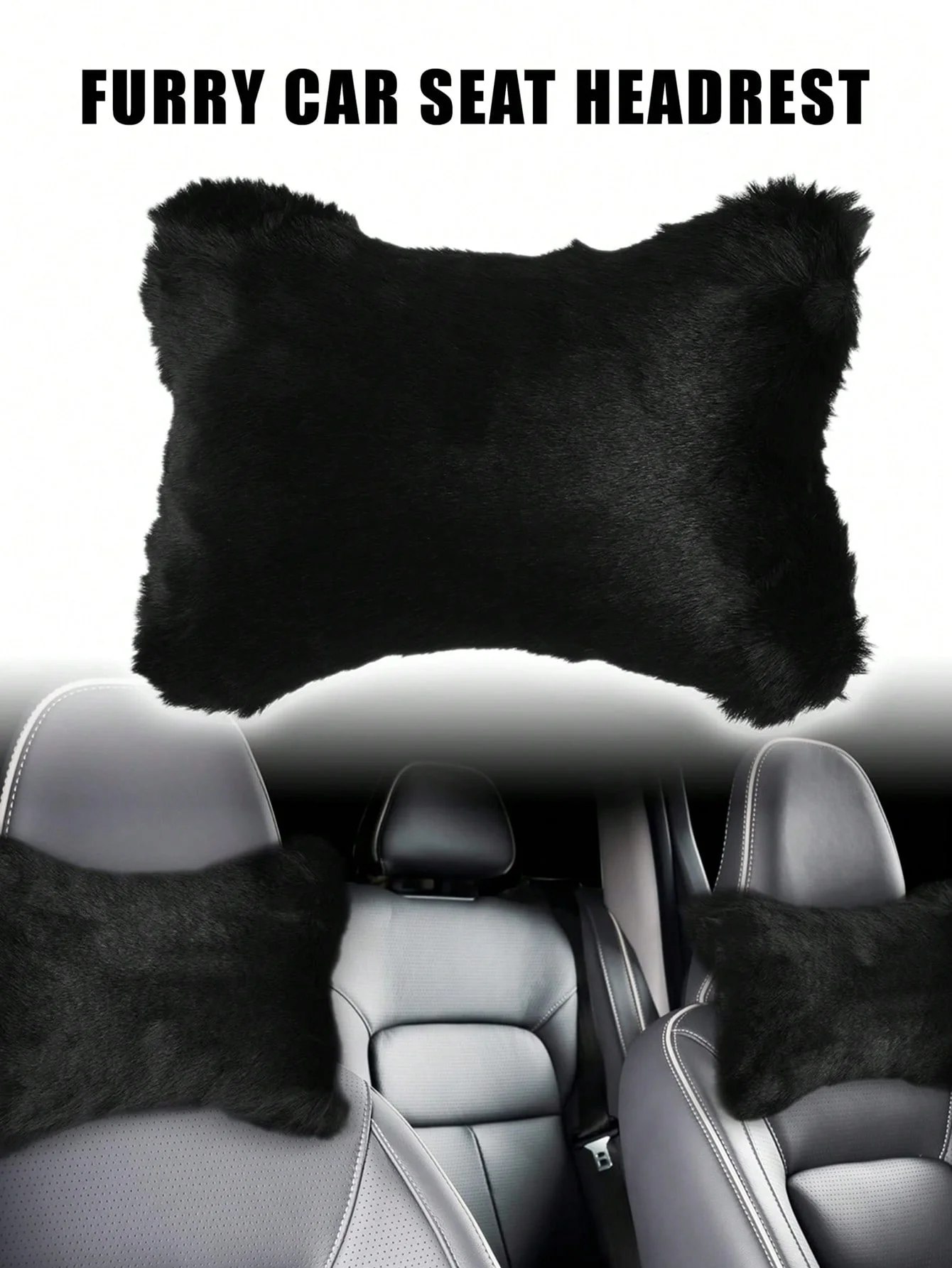 플러시 인조 토끼털 자동차 헤드레스트 베개 – 부드러운 목 지지 쿠션, 앞좌석 및 뒷좌석에 모두 적합, 고급스러운 편안함