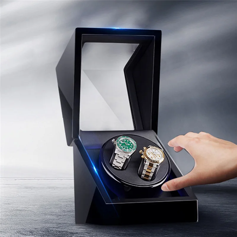 ملفاف ساعة مزدوج للساعات الأوتوماتيكية، ملفاف ساعة أوتوماتيكي، صندوق جلدي، 2 فتحات، ملفاف ساعة للرجال