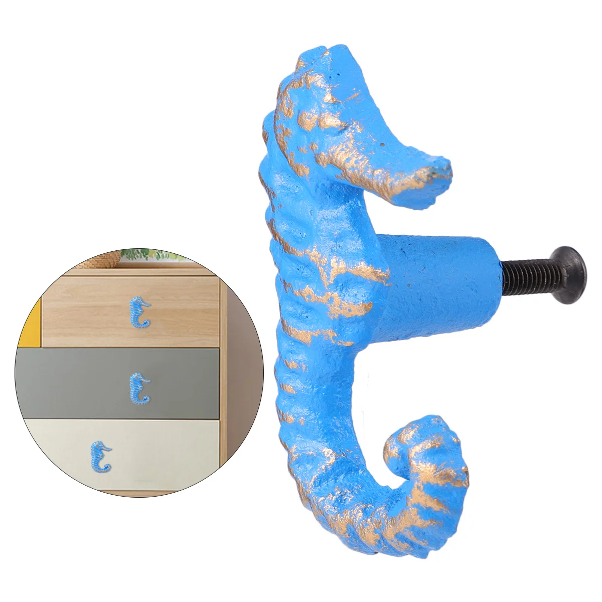 

1 шт., ручка ящика в форме морского конька, железный материал, тема океана, ручка двери шкафа с одним отверстием для шкафа, гардероба, мебели в стиле ретро