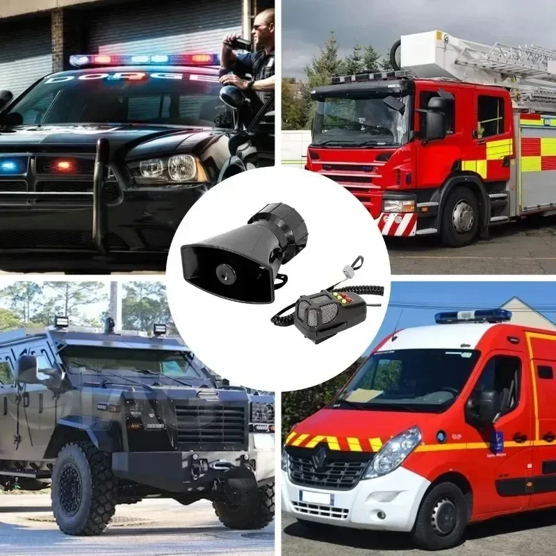Car Horn Police Siren Air Horn Megaphone Tone Mic PA System Hooter Speakers 12V 100W Car Warning Alarm Emergency Amplifier Loud