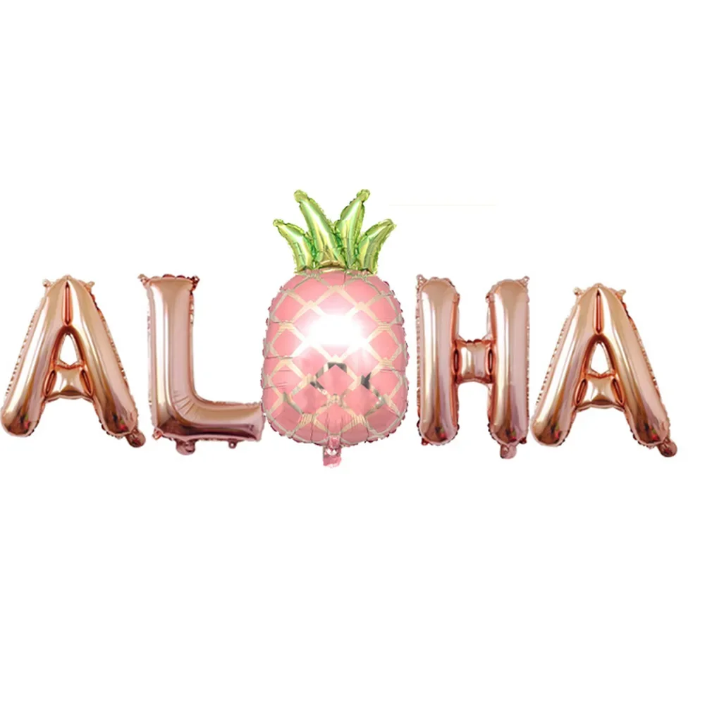 16 Inch ALOHA Letter Aluminum Foil Balloon Rose Gold Balloon Pineapple Aluminum Film Balloon Scene Arrangement Aloha Parti Favor