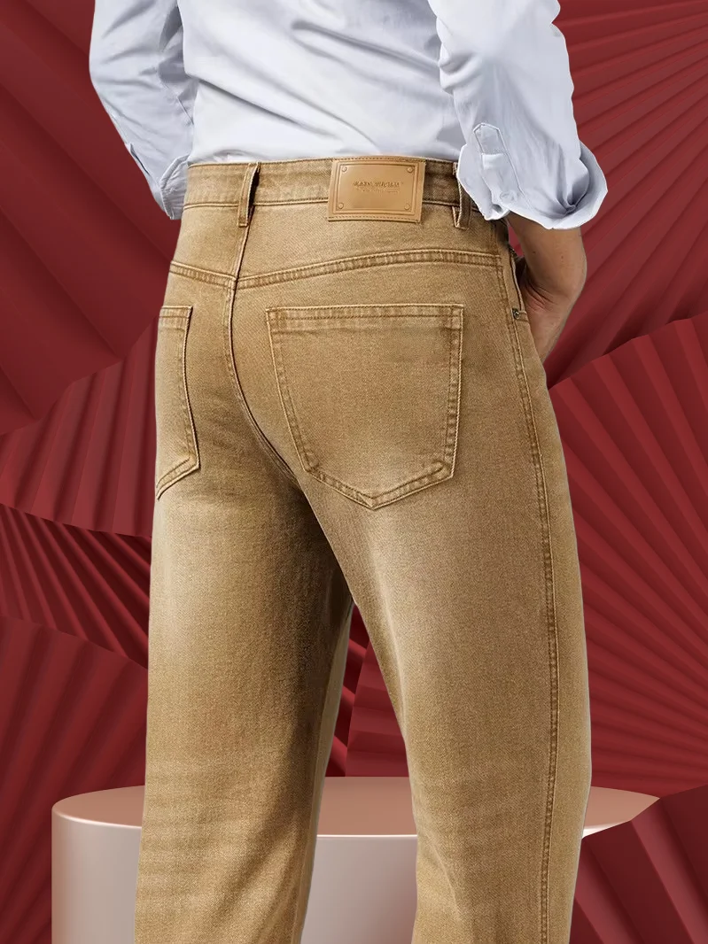 

Зима-Осень Прямые Джинсовые Мужские Джинсы Брюки Черные Серые Желтые Эластичные Свободные Утепленные Повседневные Джинсы Для Мужчин Размер 40 42 44