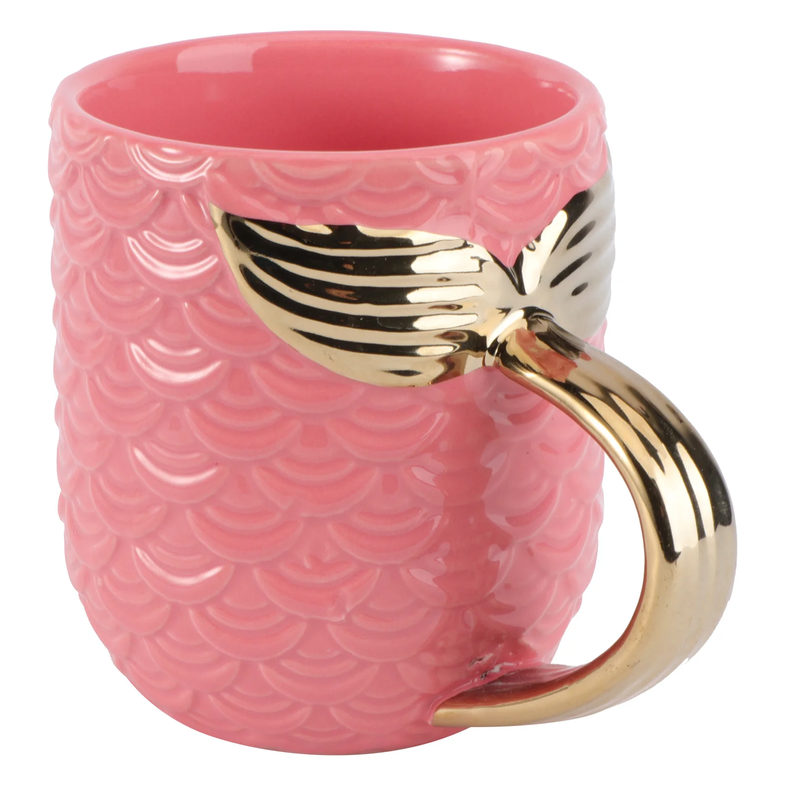 Taza de Café de Cerámica con Diseño de Cola de Sirena, Perla Dorada y Rosa, Asa de Fácil Agarre, Perfecta para Bebidas Frías y Calientes, Regalo de Cumpleaños o Boda
