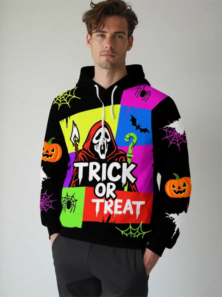 

Halloween Trick Or Treat Graphic Hoodies For Men 3D Print Ghosts Pattern Long Sleeve Hooded Clothes Fashion Creative Casual Tops
