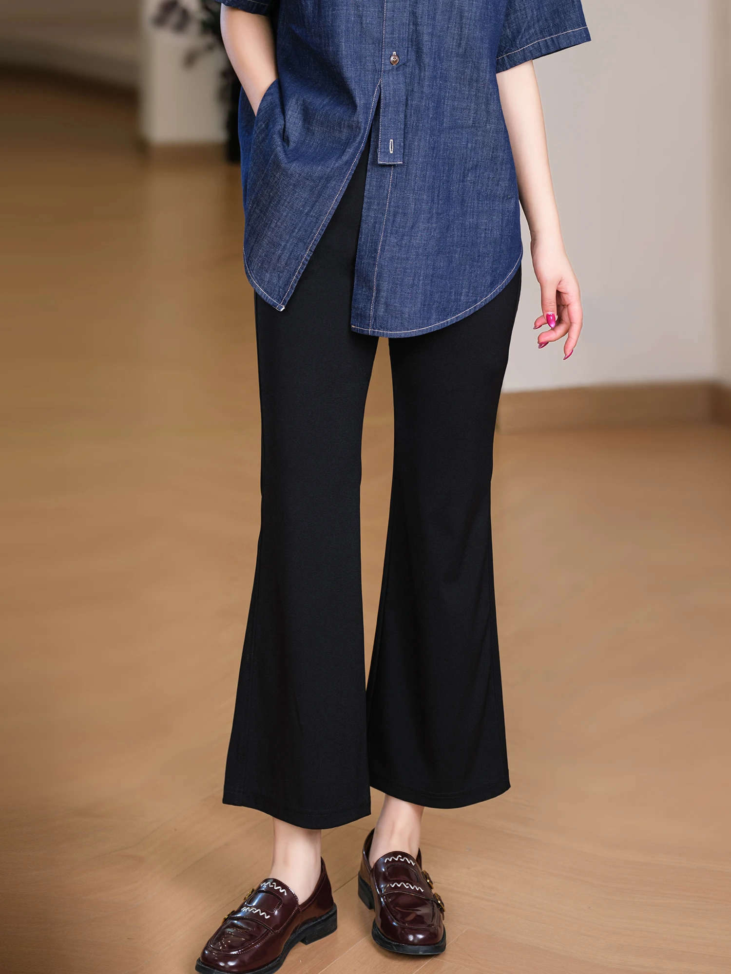 Fashionable Leggy Eight-Point Micro Bell Bottoms Smooth Non-Stick Grey Loose Waist Slimming Casual Pants for Women