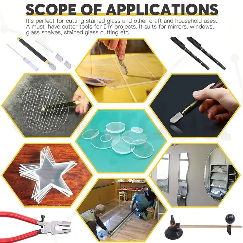 FYBL-Glass Cutting Tool Set(9 Pieces) Includes Circular Glass Cutter, Oil Feed Carbide Tips& Pliers For Mirrors Tiles Mosaic Pro