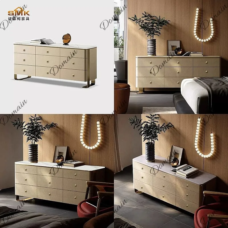 Italian Light Luxury 9-Drawer Chest Marble Top Storage Cabinet for Bedroom Living Room TV Stand