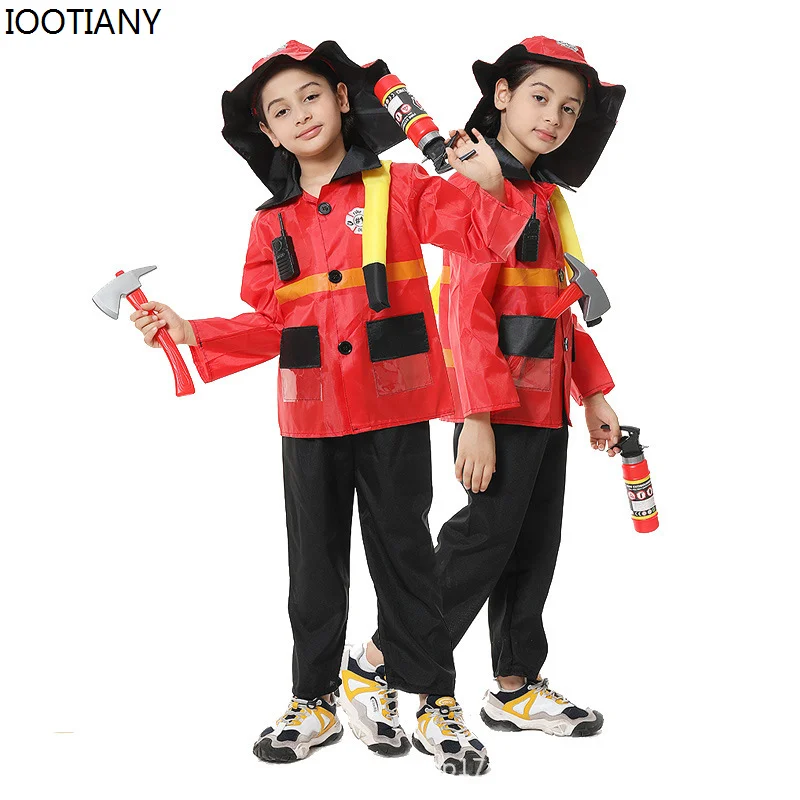 

IOOTIANY Kids Children Firefighter Cosplay Costume Halloween Drag Ball Performance Costumes Carnival Party Stage Show Dress Up