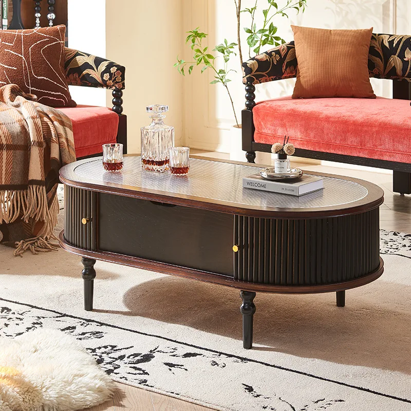 French Vintage Luxury Solid Wood Coffee Table – Compact Multi-Functional Tea Table for Living Room & B&B
