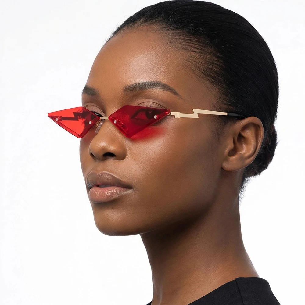 Y2K Randlose Dreieck-Sonnenbrille für Damen und Herren, Modische Geometrische Sonnenbrillen für Party, Club, Festival, Accessoires, Schattierungen – Detail 2