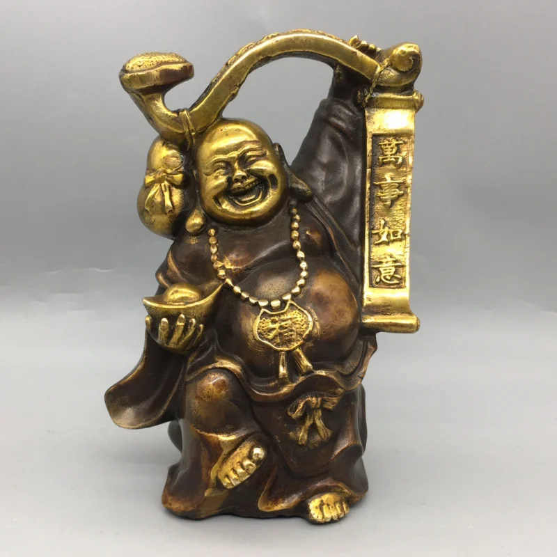 

Коллекция антикварной бронзовой статуэтки: Латунная фигурка Майтреи, Смеющийся Будда на удачу, украшение для дома, офиса, гостиной