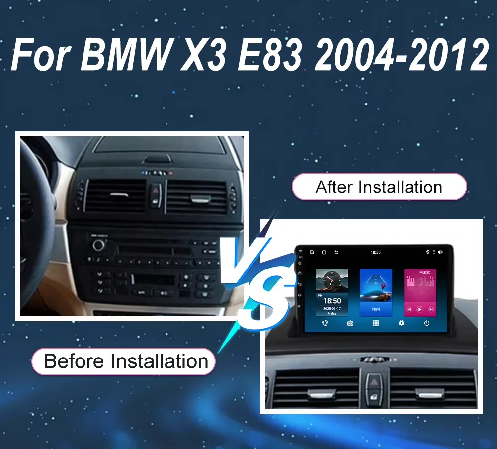 

Android 16 Carplay Auto For BMW X3 E83 2004 - 2012 Car Radio GPS Player Multimedia stereo 360 Camera Navigation Video AI Voice