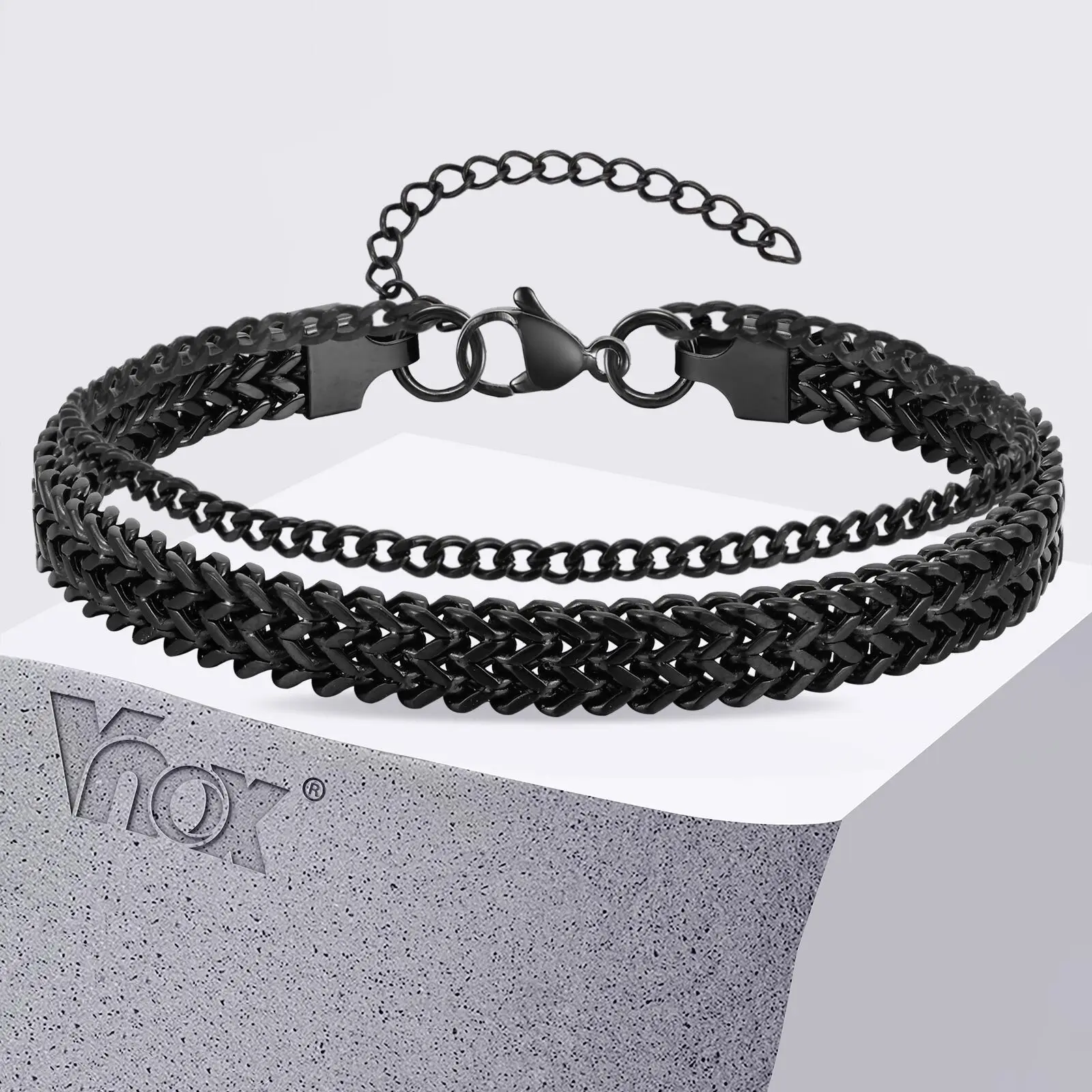 

Vnox Vintage Oxidized Black Layered Bracelet For Men Stainless Steel Punk Multiple 6.5mm Wide Chain Bracelet Fashio Jewelry Gift