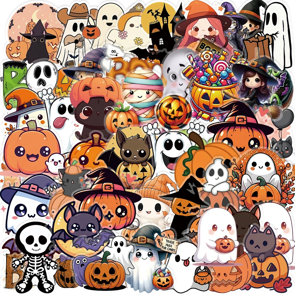10/30/50 قطعة Kawaii هالوين الكتابة على الجدران ملصقات لطيف شبح اليقطين الساحرة الكرتون ملصق حقيبة الكمبيوتر المحمول الهاتف الشارات الديكور