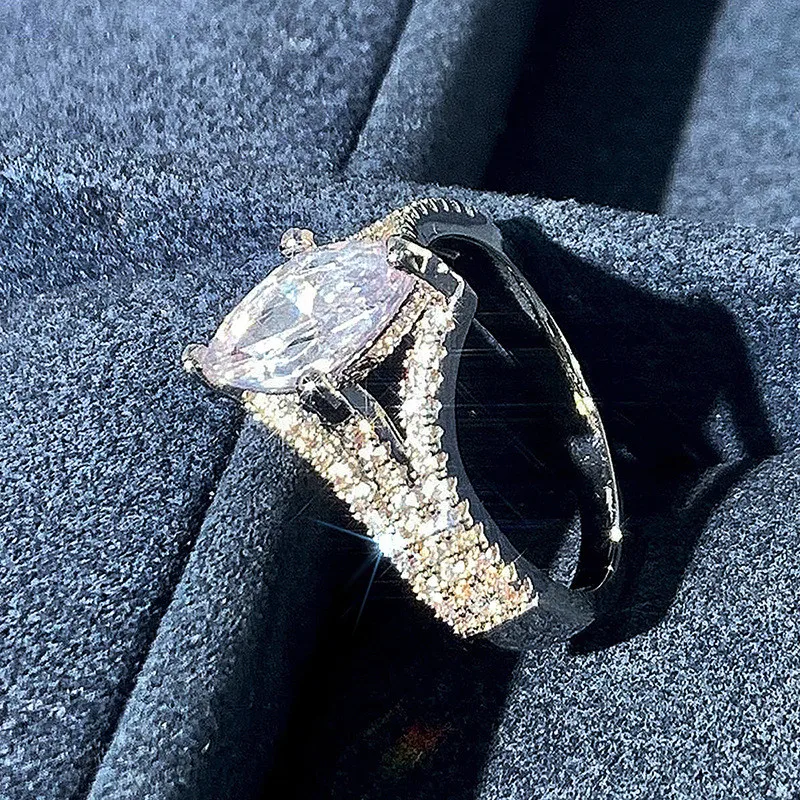 925 فضة عصري فاخر ماركيز قطع الدائري للنساء مشرق AAA مكعب زركونيا المشاركة الزفاف الزفاف الفرقة مجوهرات