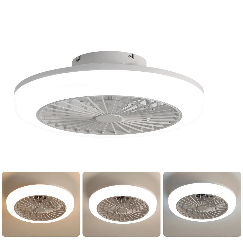 

18 Inch Flush Mount Bladeless Ceiling Fan With Remote Control And LED Light Modern Low Profile For Bedroom Kitchen Dining Room