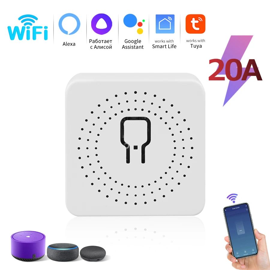 16A 20A Tuya WiFi Smart Switch 2-wegbediening Mini Smart Breaker Werk met Smart Life Alexa Google Home Alice
