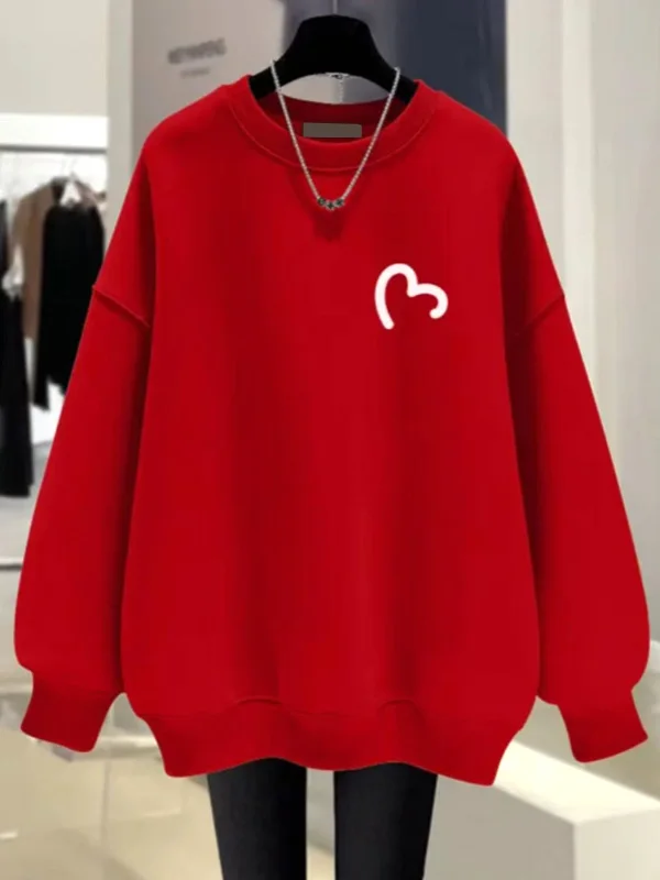 

Модная повседневная футболка большого размера с длинным рукавом и круглым вырезом, красного цвета, к Китайскому Новому году 2026 года