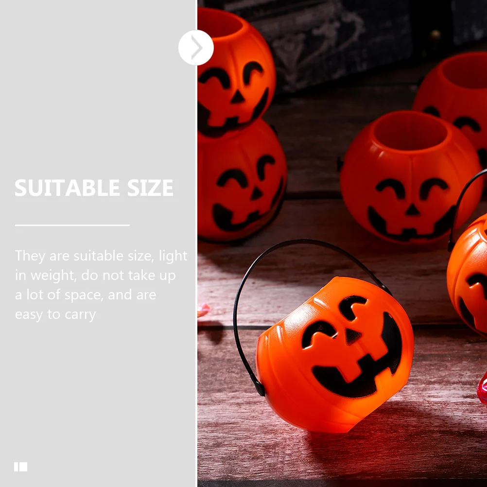 12 Pcs Portable Pumpkin Bucket Plastic Buckets With Handles Candy Containers Barrel Creative For Party Halloween Child