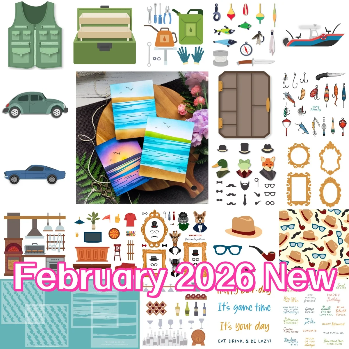 New Tackle Box Boat Car Fishing Vest Kitchen Metal Cutting Dies Clear Stamps Stencil For DIY Scrapbook Card February Father 2026