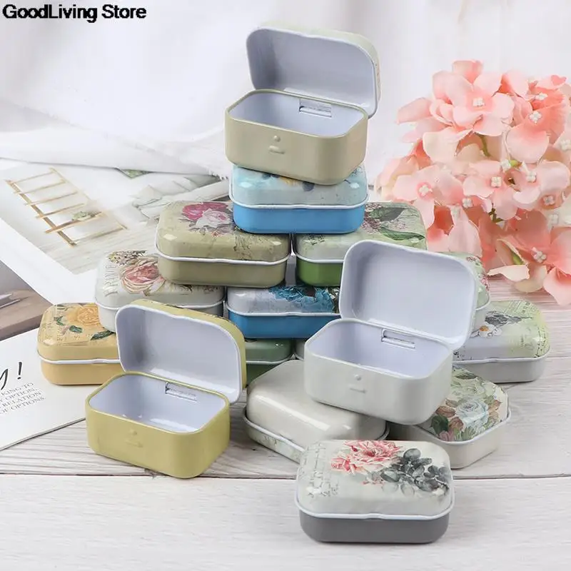 1PC Vintage Flower Printing Mini Tin Box For Jewelry Wedding Favor Metal Candy Box Decorative Storage Boxes Gift Home 6x4x2.5cm