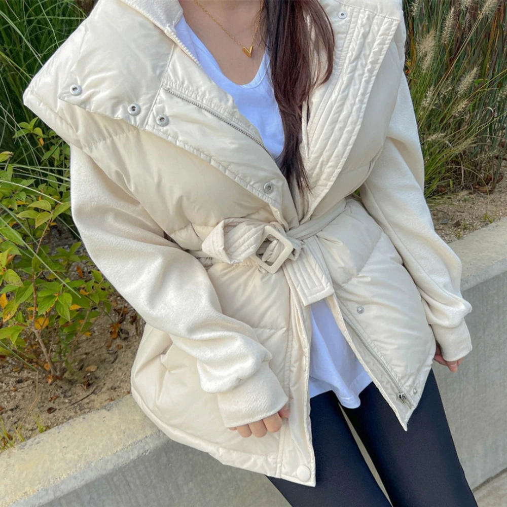 TWOTWINSTYLE Solid Spliced Lace Up Chic Jacket Female Turtleneck Sleeveless Loose Minimalist Women's Jackets Autumn Fashion New