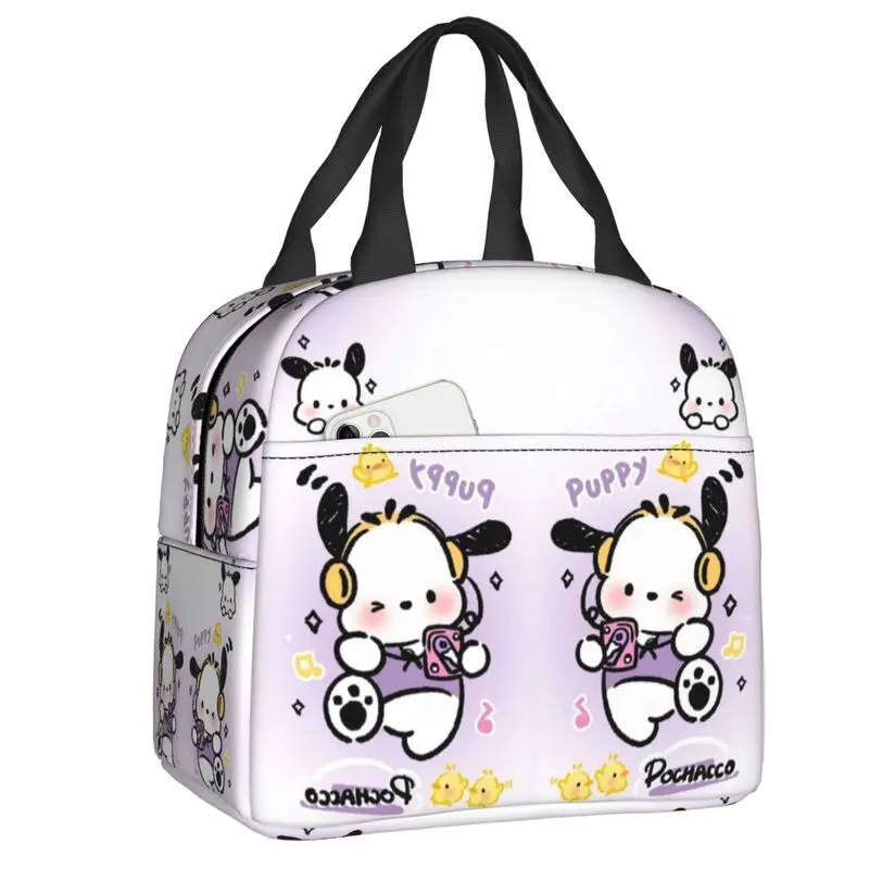 Borsa da pranzo isolata Sanrio Pochacco personalizzata per le donne borsa termica per il pranzo impermeabile Disney Cooler Tote Kids School Children