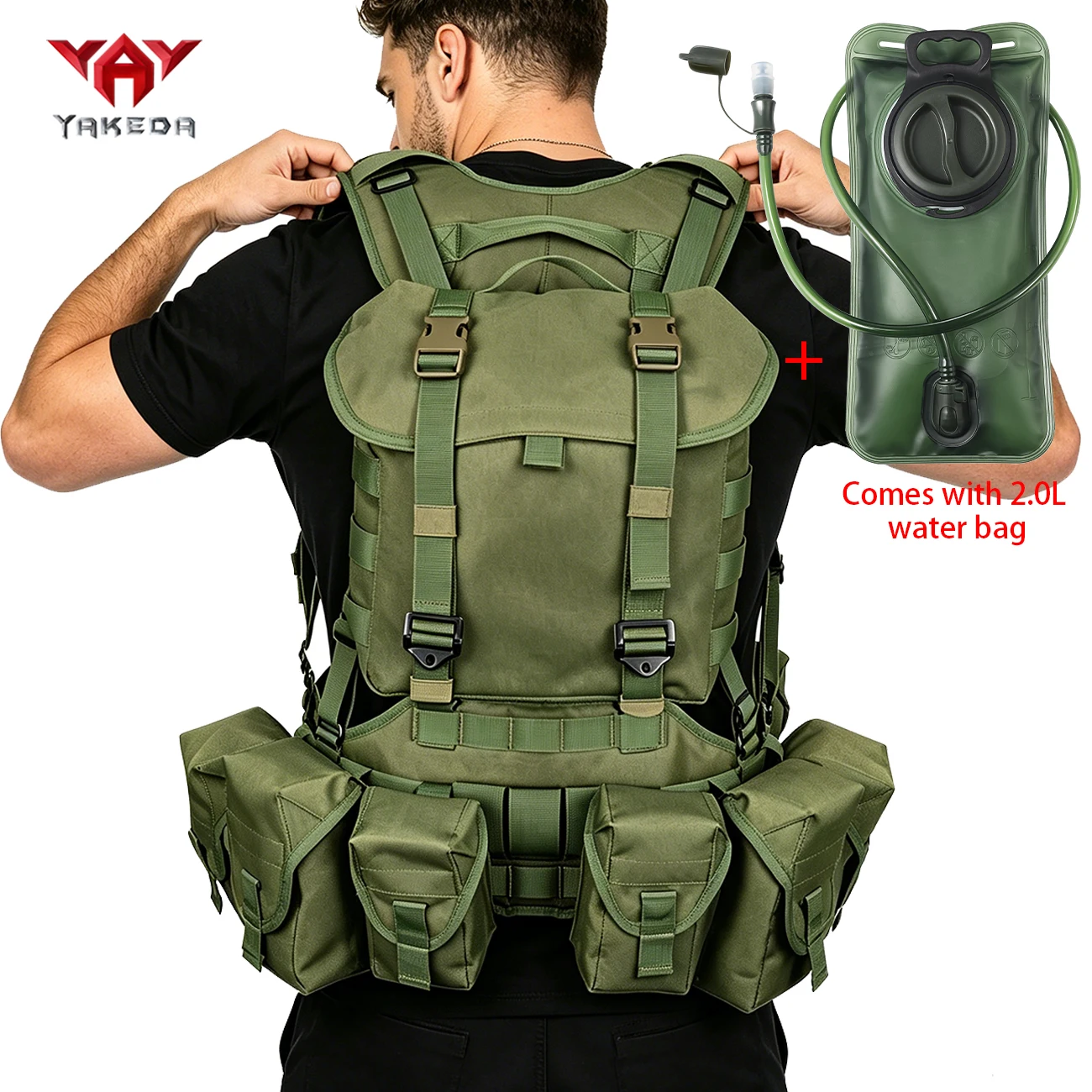 

YAKEDA Multi functional Hunting Vest with Comes Bag+2L Soft Water Bag with Large Cap, Drinking Tube, and Bite