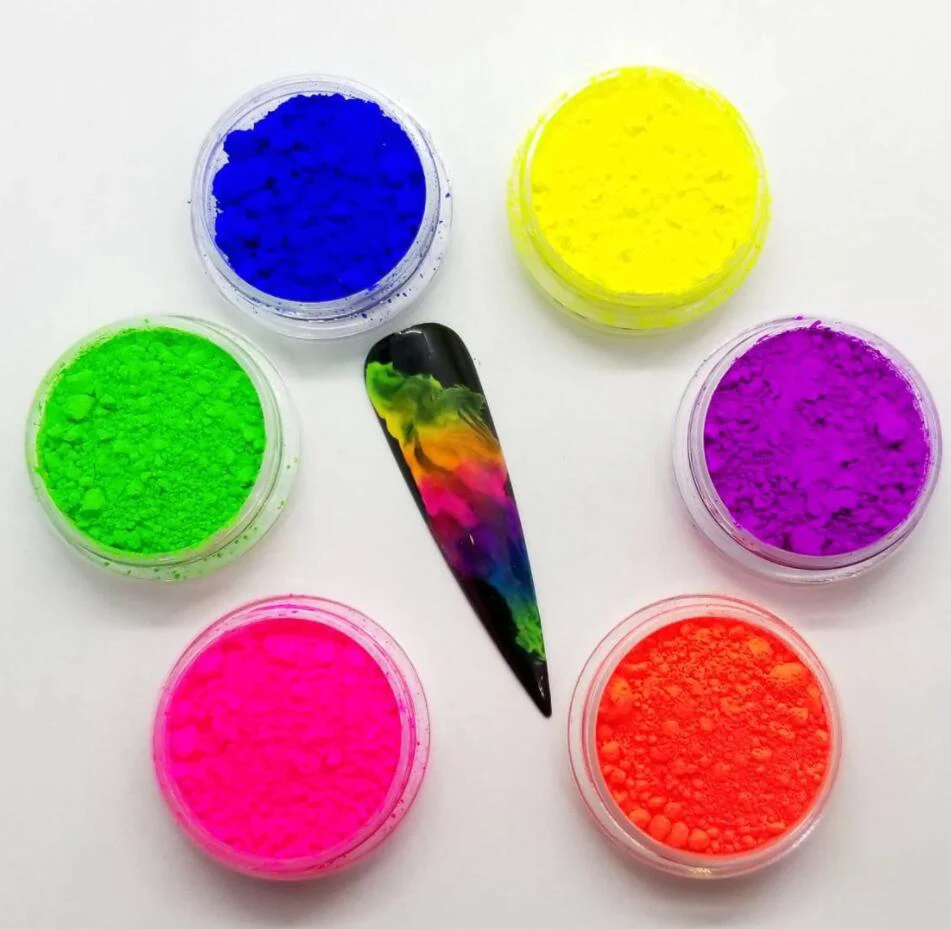 12 stücke neon pigment pulver set bunte helle feine fluor enscence chrom staub chrom shinny maniküre neon pulver & * &