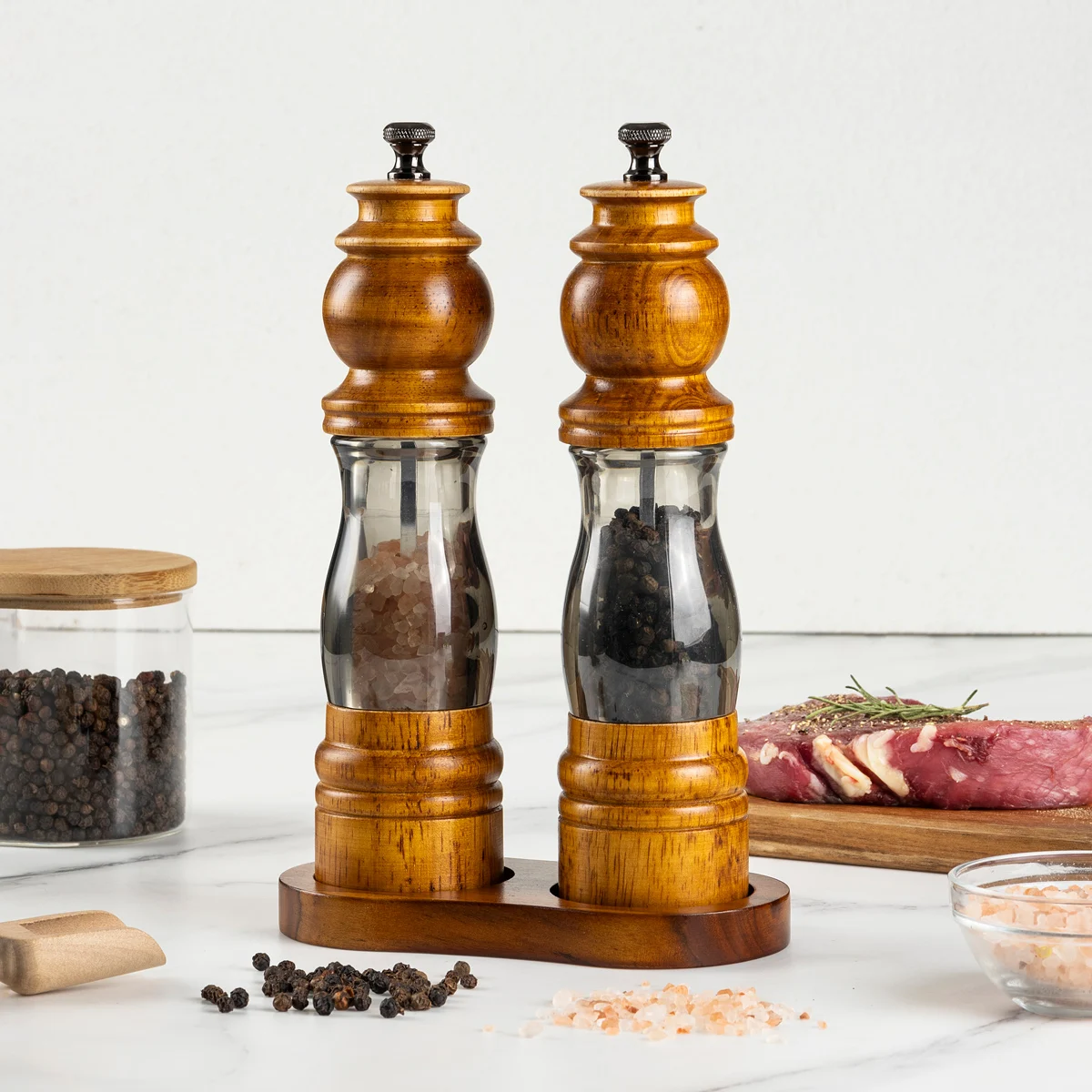 1PC/ 2PCS/ 3PCS Manual Pepper Grinder, Household Manual Sea Salt and Sichuan Pepper Grinder, Solid Wood Pepper Mill