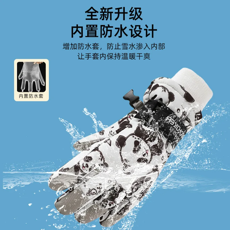 Winter Warme Ski Handschuhe Für Kinder Cartoon Graffiti Plüsch Touchscreen Handschuhe Radfahren Reiten Wasserdichte Fäustlinge Ski Zubehör