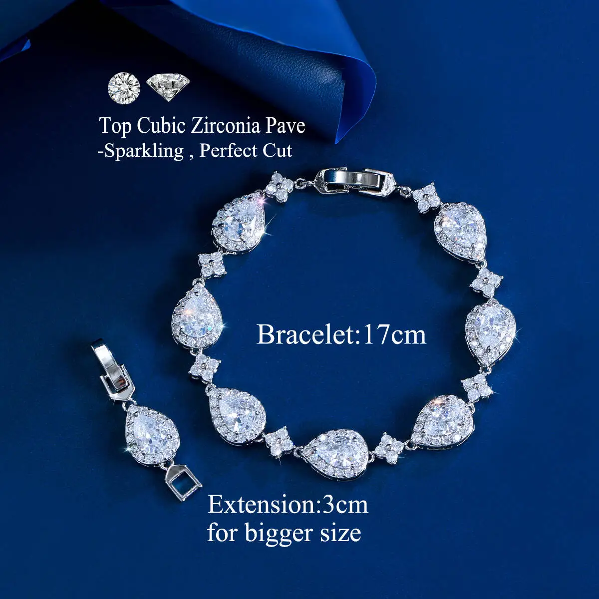 CWWZircons Neues Modisches Grünes Großes Wassertropfen-Kubikzirkonia-Tennisarmband für Damen, Schickes Party-Hochzeitsschmuck-Geschenk S0145 – Detail 1