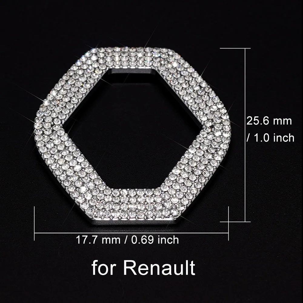 Steering Wheel Bling Crystal Emblem, Shiny Auto 3D Metal Logo Sticker Decals fit for Renault